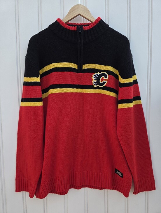 NHL Other - Vintage Calgary Flames NHL Hockey 1/4 Zip Knit Sweater Mens XL